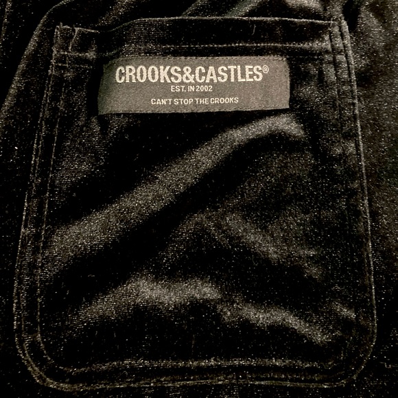 NWT Crooks & Castles Black Velour Joggers size Medium - Picture 6 of 7